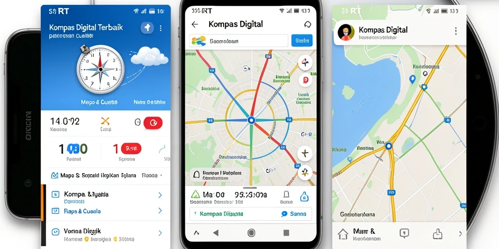 Antarmuka 5RT menunjukkan kompas digital dan informasi cuaca secara jelas.