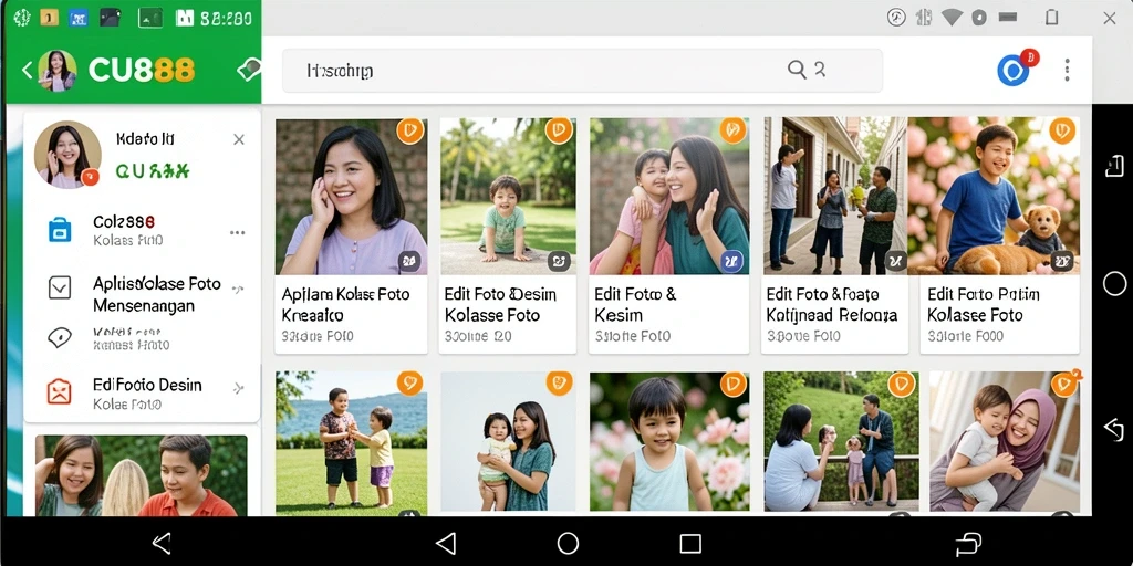 Antarmuka CU888 menampilkan berbagai alat kolase foto yang menarik.