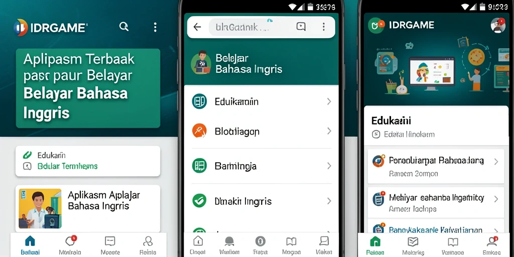 Tampilan antarmuka aplikasi IDRGAME untuk belajar Bahasa Inggris.